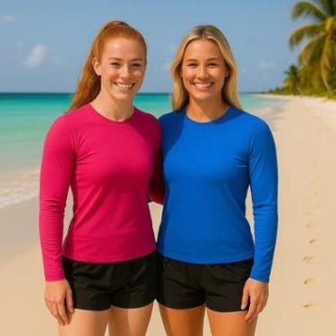 Imagem de Kit c/2 Camisetas PROTEÇÃO SOLAR UV FEMININA ML Térmica Academia Corrida Yoga PLT 1021-Feminino