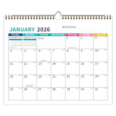 Imagem de USIN Calendário de parede 2025-2026, calendário horizontal para pendurar 18 meses de julho de 2025 a dezembro de 2026, calendário de parede de papel minimalista moderno e simples de 37 cm x 29 cm para