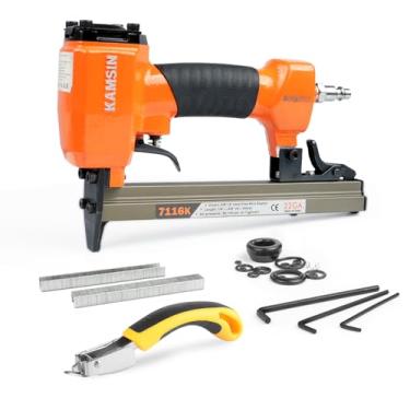 Imagem de KAMSIN Grampeador Pneumático Para Estofados 7116K, Calibre 22, Série 71, Ferramenta De Fio Fino Coroa 3/8 Pol. (9,0 Mm), Comprimento Da Perna 1/4 A 5/8 (6-16 Pistola Grampo Pneumática Estofamento Mó