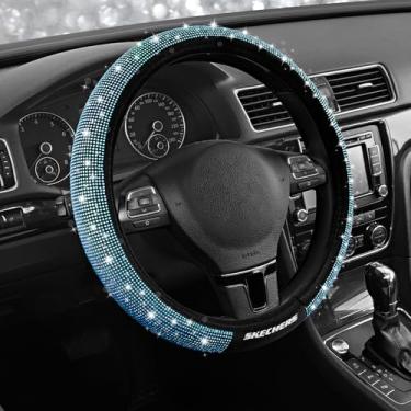 Imagem de Skechers Capa de volante feminina brilhante, couro com strass de cristal brilhante, presente interior de carro elegante, ajuste universal 35,5 cm 1/5.1-38.1 cm para carros, SUVs, caminhões, diamante