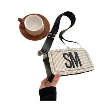 Imagem de Bolsa Transversal De Palha Pequena E Quadrada Com Design Único E Alça 