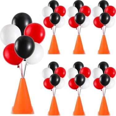 Imagem de 42 PCS Traffic Cones and Racing Car Balloons Set 6 Racing Party Orange Traffic Cones With Hole on Top & 36 Red Black White Balloons for Kids Race Car Birthday Baby Shower Table Centerpiece Decorations