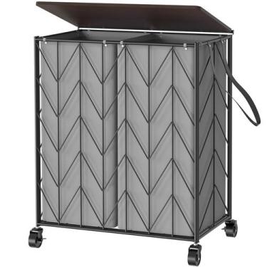 Imagem de Cesto de roupa suja WOWLIVE com rodas, tampa de madeira e saco de forr
