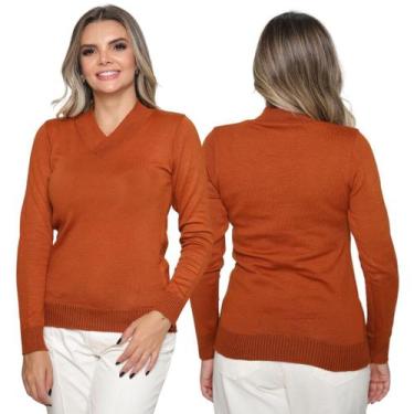 Imagem de Kit 2 Blusas Tricot Gola V Moda Casul Inverno 2024 - GIP, Ferrugem, Ún