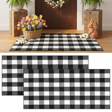 Imagem de Drydiet 2 peças de tapete preto e branco para ambientes externos, 6 x 1,3 m, tapete listrado para porta da frente, tapete lavável de algodão moderno e simples tapetes de boas-vindas de Natal para