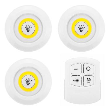 Imagem de Kit Luminária Led 3 Spots Sem Fio Controle Remoto Universal