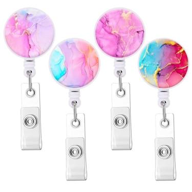 Imagem de Bobina retrátil para crachá, porta-crachá de enfermeira Knocent com clipe de jacaré, porta-cartões de identificação com clipe de crachá bonito para enfermeiros (mármore brilhante, pacote com 4)