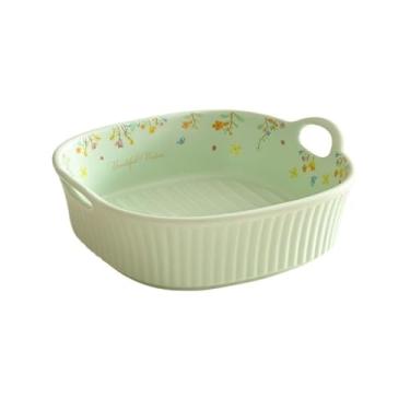 Imagem de Caçarola Prato de forno doméstico assadeira de cerâmica de alta temperatura tigela de queijo aprofundamento grande capacidade jantar cozinha (verde)