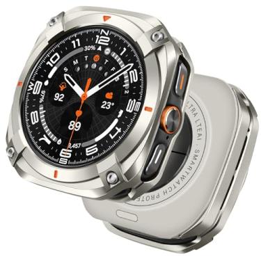Imagem de HITZEE Capa de metal 2 em 1 compatível com Samsung Galaxy Watch Ultra (2025/2024) 47 mm, amortecedor protetor de metal resistente com capa traseira para Samsung Galaxy Watch 7 Ultra/8 Ultra, laranja