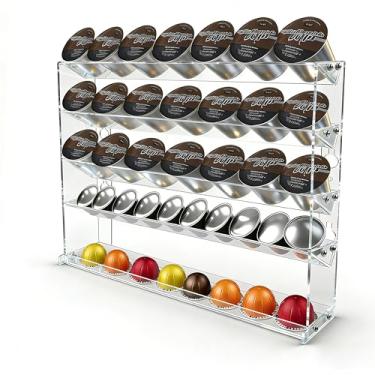 Imagem de Suporte de cápsulas de café de 5 camadas para Nespresso Vertuo, suporte de parede K para pequenos espaços, organizador de cápsulas de café de acrílico transparente compatível com a maioria das