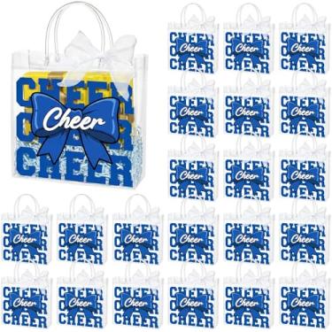 Imagem de Sweetude 24 peças de sacolas de presente de PVC transparente com alças em massa Cheer Team Cheerleader Treat Goodie Candy Tote Bag com fita de laço para festa de torcida de aniversário de equipe