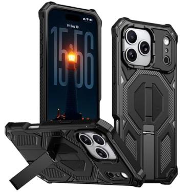Imagem de Genérico Cool Mini Kickstand capa magnética para iPhone 17/17 Air/17 Pro/17 Pro Max, capa fina de grau militar, absorção contra impactos e proteção da câmara anti-riscos (Black, 17 Pro Max)