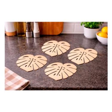 Imagem de Kit 4 descanso de panelas folha costela de adão mdf - SB