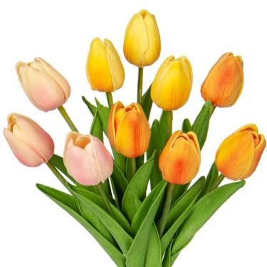 Imagem de 10 peças tulipas artificiais flores misturadas toque real tulipas falsas flores falsas para decoração de 13,5 polegadas tulipas falsas flores artificiais em massa tulipas artificiais flores para vaso