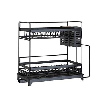 Imagem de Escorredor de pratos de cozinha de aço inoxidável escorredor de cozinha multiuso escorredor de pratos com bandeja coletora e suporte para pauzinhos