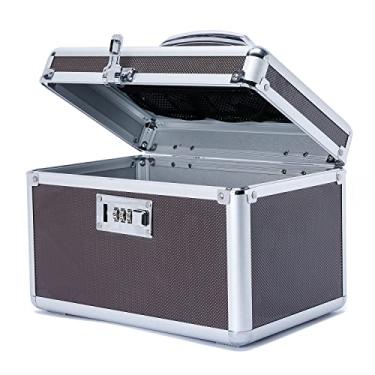 Imagem de Caixa de medicamentos com trava e estojo de armazenamento portátil, 26 x 17 cm, organizador de bloqueio de medicamentos para crianças, caixa de segurança para dinheiro, joias, documentos de identificação (café/pequeno)