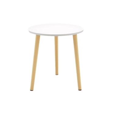 Imagem de Mesa de centro sofá mesa lateral de madeira para recepção de lounge, varanda, mesa lateral redonda casual (branca, pequena)