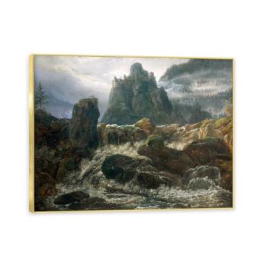 Imagem de NHLDZYH Moldura dourada. Reprodução de arte famosa de J.C. Dahl, arte em tela de paisagem romântica nórdica, decoração de parede elegante para sala de estar, escritório, pronta para pendurar