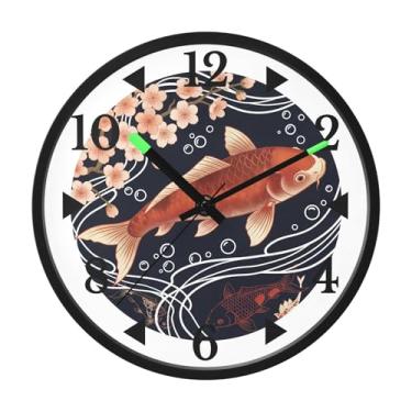 Imagem de STAYTOP Lindo relógio de parede LED de carpa vermelha para quarto com brilho noturno, relógios de parede silenciosos de 30 cm para decoração de sala de estar, controle de som, relógio de parede