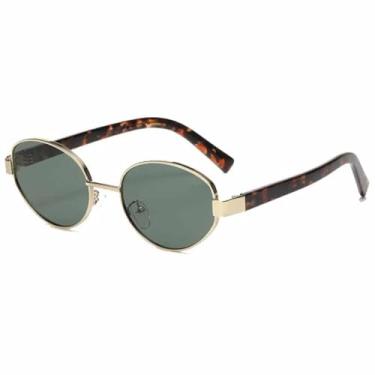 Imagem de HPIRME Óculos femininos vintage com armação oval e lentes masculinas com proteção UV400 (verde dourado)