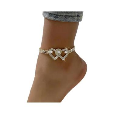 Imagem de Tornozeleira Feminina Moderna Com Corrente De Coração Duplo Pêssego Pa