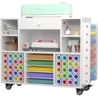 Imagem de Carrinho de organização e armazenamento de artesanato compatível com máquina Cricut, organizador de artesanato com rodinhas para vinil e ferramentas