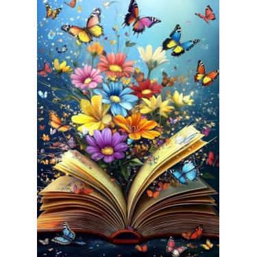 Imagem de Kits de pintura de diamante para adultos iniciantes, borboleta na página do livro, kits de arte de diamante com flores 5D, pintura completa por diamantes, faça você mesmo, artesanato de arte de