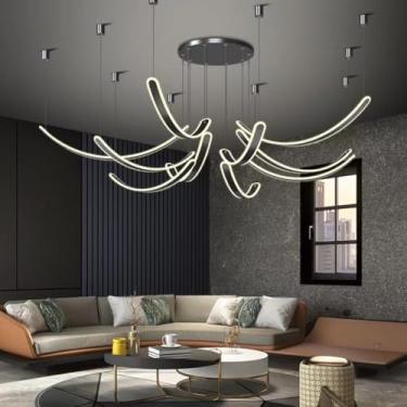 Imagem de Lustre moderno, 10 lâmpadas * 100 cm, luminária pendente dimerizável com controle remoto, luminária de teto de metal com altura ajustável, ideal para sala de estar, sala de jantar e restaura