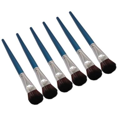 Imagem de Verkelly Conjunto de 6 pincéis ovais de 0,78 polegadas para pintura acrílica, pincéis de mistura com alças de madeira para aquarela, guache (azul)