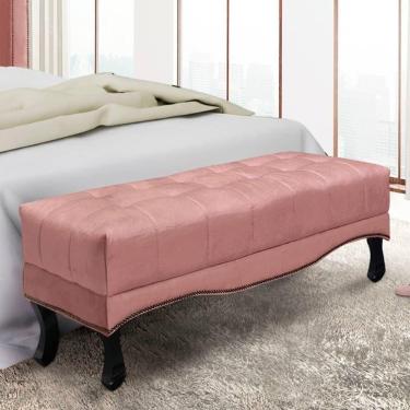 Imagem de Recamier 1,95m Com Pés Luis Xv E Capitonê Em Tecido Veludo Vicenza - Lucadi Rosa