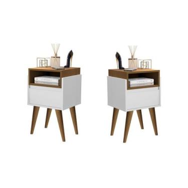 Imagem de Kit 2 Mesas Cabeceira Luxo 1 Gaveta Pés Palito Yasmim Plus - Comprar M