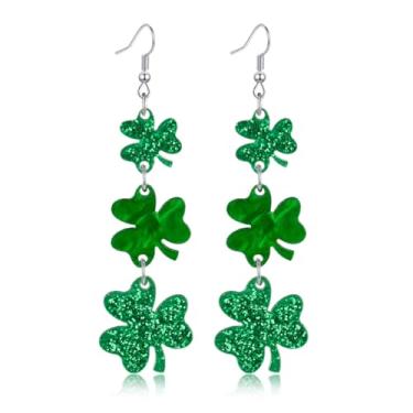 Imagem de Brincos femininos do Dia de São Patrício – Brincos pendentes de acrílico com trevo verde da sorte – Presente perfeito para o festival irlandês para roupas e camisas do Dia de São Patrício, Regular
