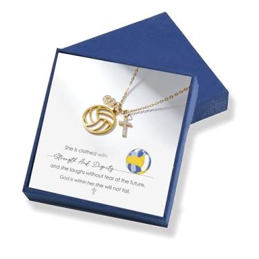 Imagem de Gowvvxu Joias de voleibol, 26 letras, fé, cruz, voleibol, alfabeto, zircão, pingente inicial, colar cristão para mulheres, presente de escritura de força para jogadores, treinadores, times, Medium