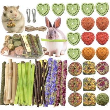 Imagem de 60 peças de brinquedos de coelho DIY para coelhos tédio, brinquedo de coelho para coelhos, brinquedos de tédio para dentes, palito de timothy, palitos de maçã, bambu doce, para porquinho-da-índia