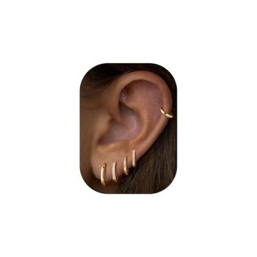 Imagem de Turandoss Brincos de argola de ouro para mulheres, hipoalergênicos de ouro 14 K, brincos de cartilagem para piercing múltiplo para mulheres, Latão, Zircônia cúbica
