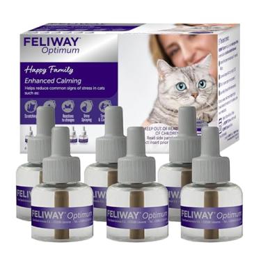 Imagem de FELIWAY Optimum Recargas calmantes para gatos de 6 x 30 dias para difusor de feromônio, pacote econômico de 6 x 48 ml – Ajuda a reduzir sinais comuns de estresse em gatos e gatinhos, acalma melhor