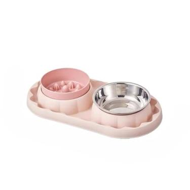 Imagem de Comedouro e Bebedouro Duplo Inox para Cães e Gatos Antiderrapante com Tigela Lenta Labirinto 300ml(Rose)