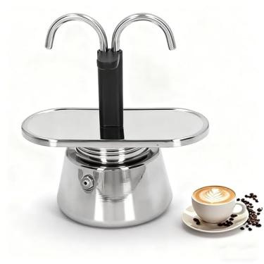 Imagem de YANGYIXIN Panela Moka de aço inoxidável, 2 xícaras de capacidade de 100 ml, durável e segura para alimentos, máquina de café expresso com tubo duplo e filtro antiderrapante espesso para café caseiro