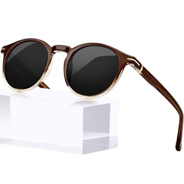 Imagem de KANASTAL Pequenos Óculos de Sol Marrom Feminino Redondo Polarizado Acetato TR90 Masculino UV400 Oculos Clássico Vintage Retro Brown Sunglasses -Lente Preto Armação Marrom