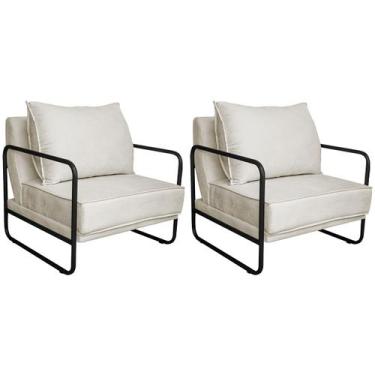 Imagem de Kit 02 Poltronas Decorativas Sevilha Base de Ferro Preta Linho - Amare