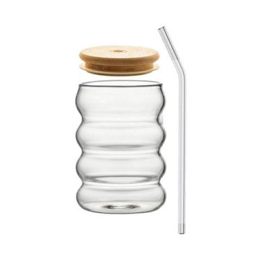 Imagem de Copo De Vidro Resistente Ao Calor Com Tampa E Canudo Para Cerveja, Suc