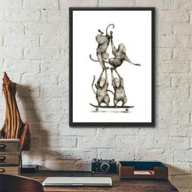 Imagem de Quadro Macaquinhos No Skate 45X34Cm Moldura Preta