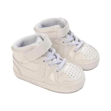 Imagem de Tênis Branco De Cano Alto Em PU Para Bebês, Sola Macia, Confortável, C