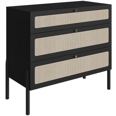 Imagem de Cômoda Com 03 Gavetas Para Quarto Closet Pés Madeira Moss A03 Nero Preto - Lyam Decor