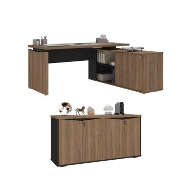 Imagem de Mesa Em L Joinville E Balcão 4 Portas Nogal Preto