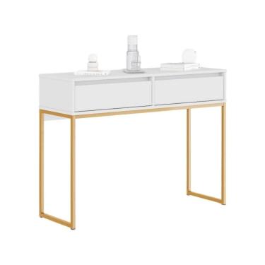 Imagem de Buffet Luce Retro Madeira 2 Gavetas Estilo Industrial Branco Dourado