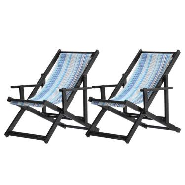 Imagem de Kit 2 Espreguiçadeiras Dobrável Black Cb-listras Azuis