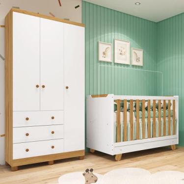 Imagem de Quarto de Bebê com Guarda-roupa 3 Portas e Berço 4 em 1 Minicama em MD