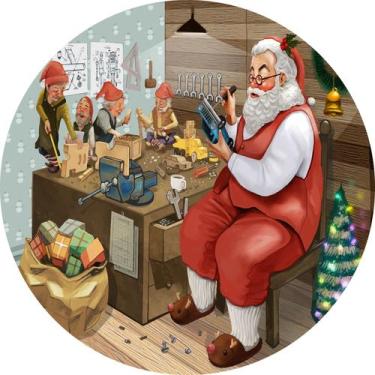 Imagem de Painel de Tecido Sublimado Redondo Natal Aquarela Oficina de Brinquedo