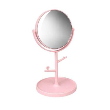 Imagem de Espelho Giratório Redondo Com Moldura Plástica Resistente - Fx, Rosa